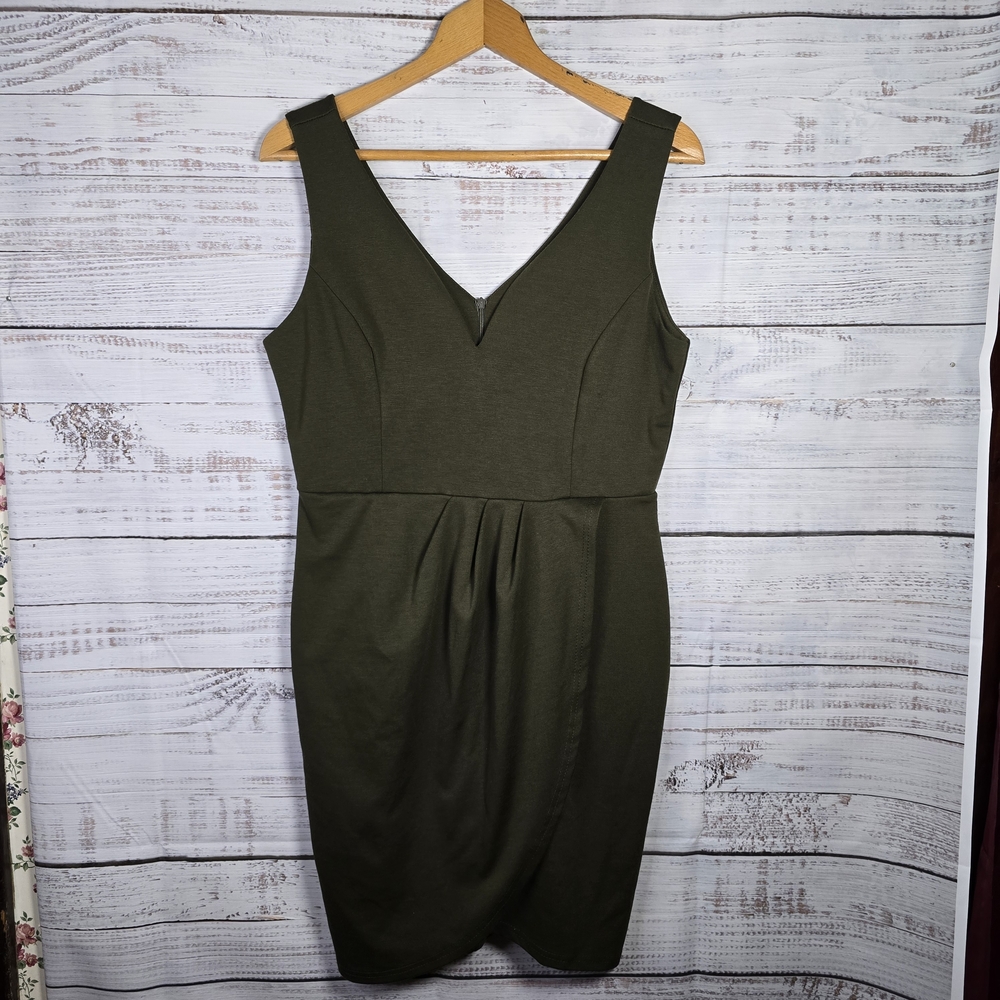Oxiuly Fashion Fitted dress Super flattering fit with V neckline Size‎ L Green